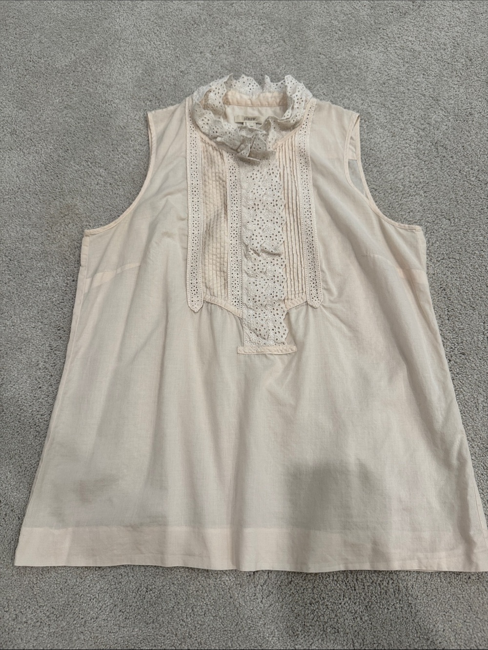 J. Crew Cream Eyelet Ruffle Neck Sleeveless Top